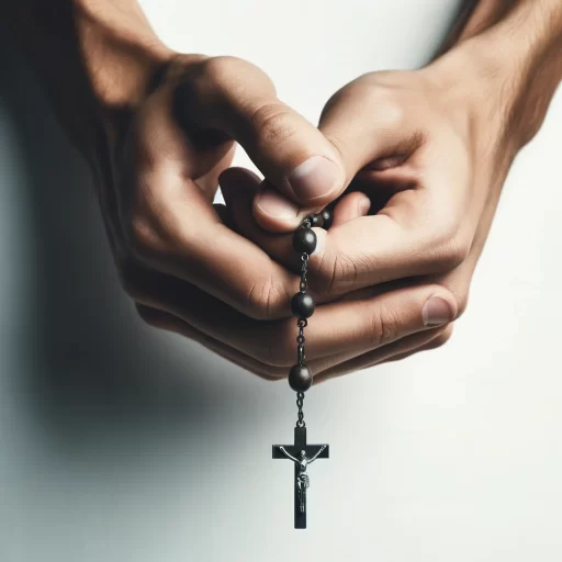 male hands holding a rosary